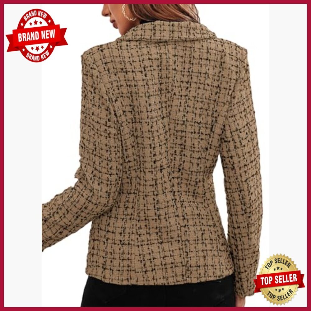 Petite Tweed Blazer Double Breasted Fully Lined Work Casual Jacket with Pockets - Picture 2 of 5
